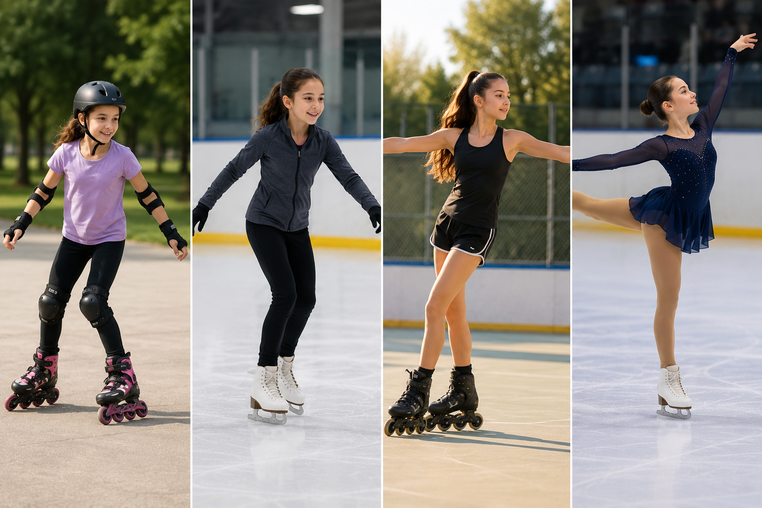 Beginners learning figure skating